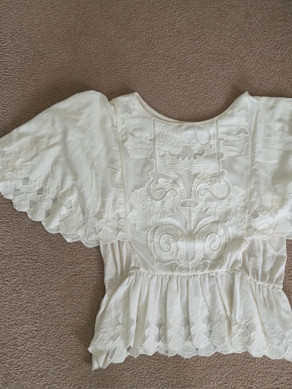 Express White Embroidered Flutter-Sleeve Top